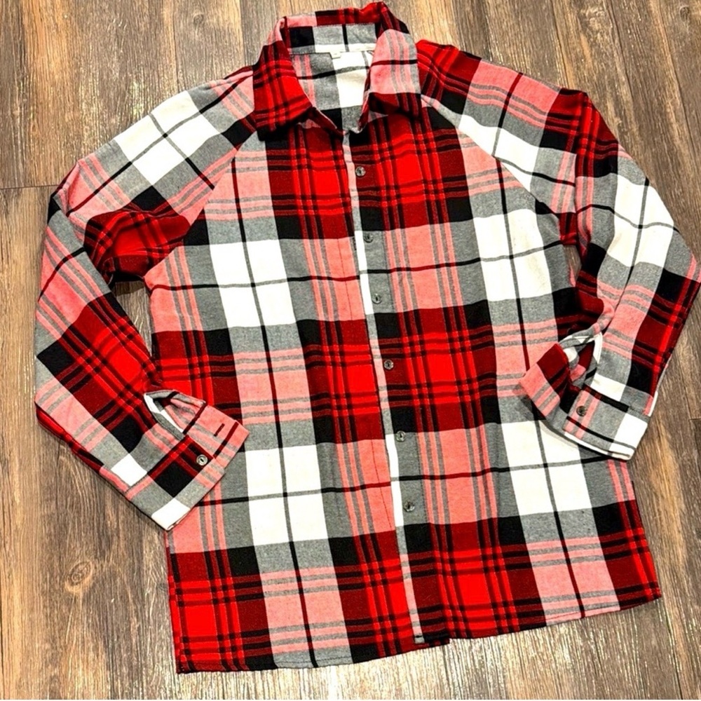 Red Plaid Button Down Flannel Shirt Size M New